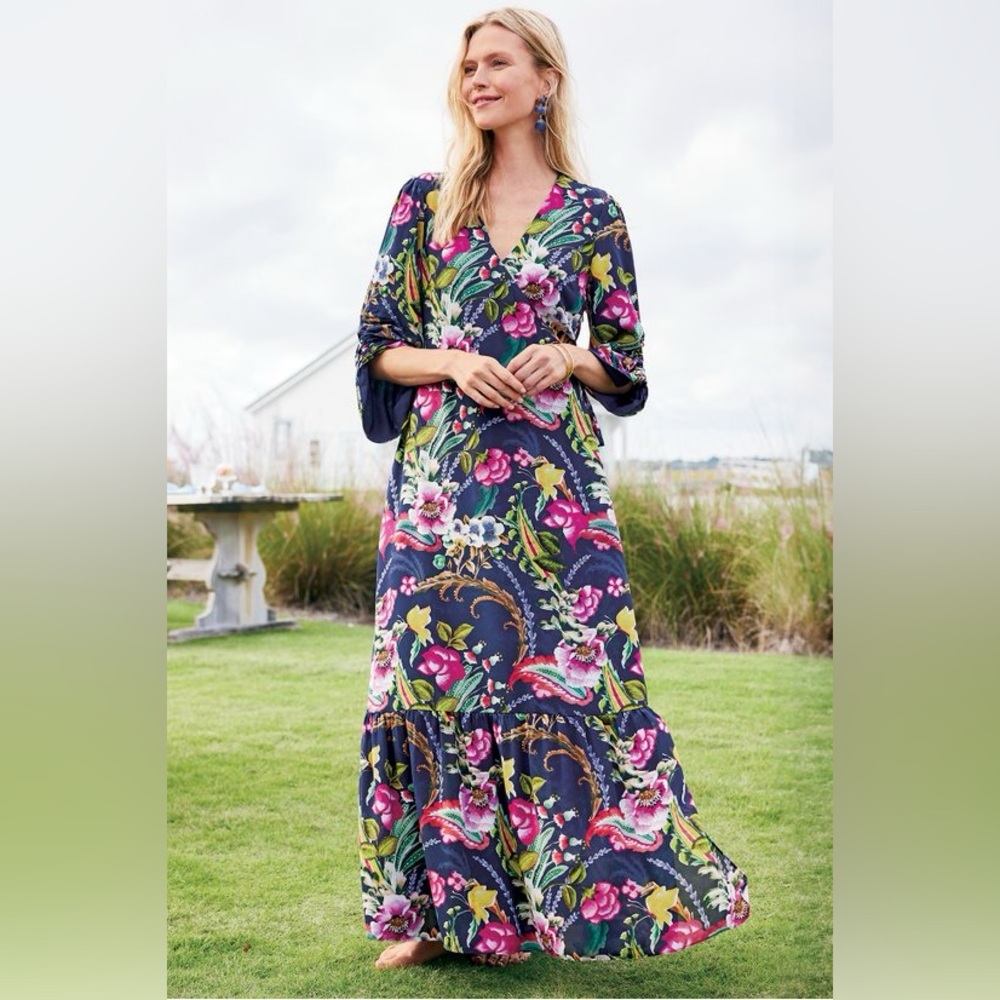 NWT Soft Surroundings Navy Paisley Print Maxi Dress Size L